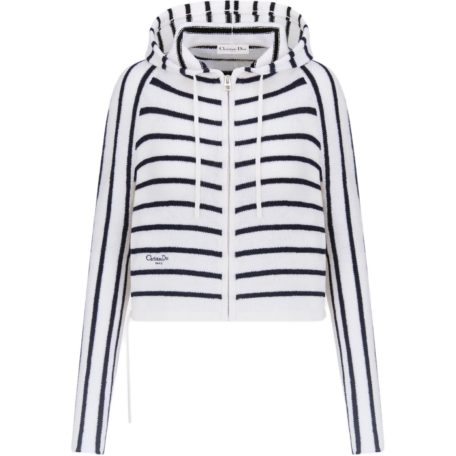 

Христианская полосатая кардиган с молнией и кулиской DIOR, белый