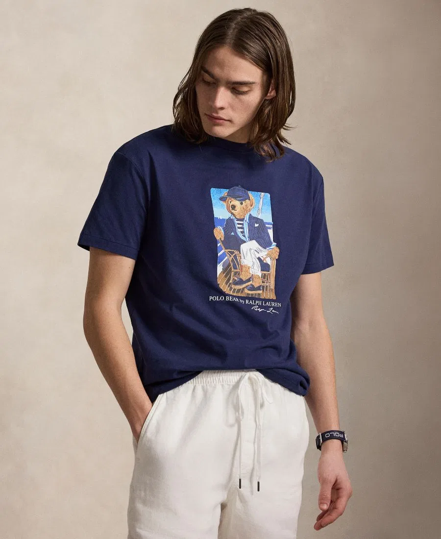 Мужская футболка с коротким рукавом и графическим принтом Polo Ralph Lauren, темно-синий