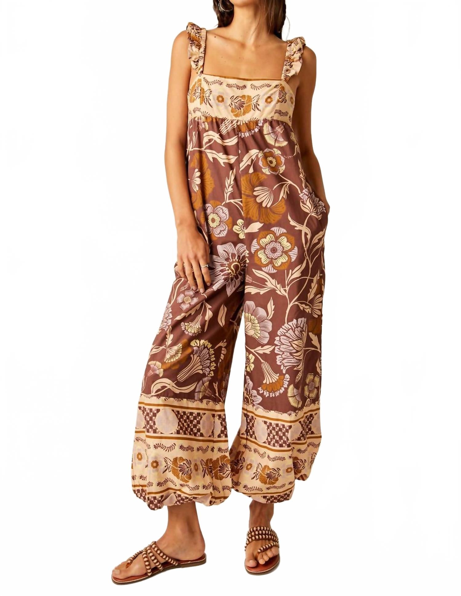 

Бали Албрайт комбинезон с широкими штанинами в кофейной комбинации Free People, Coffee Combo