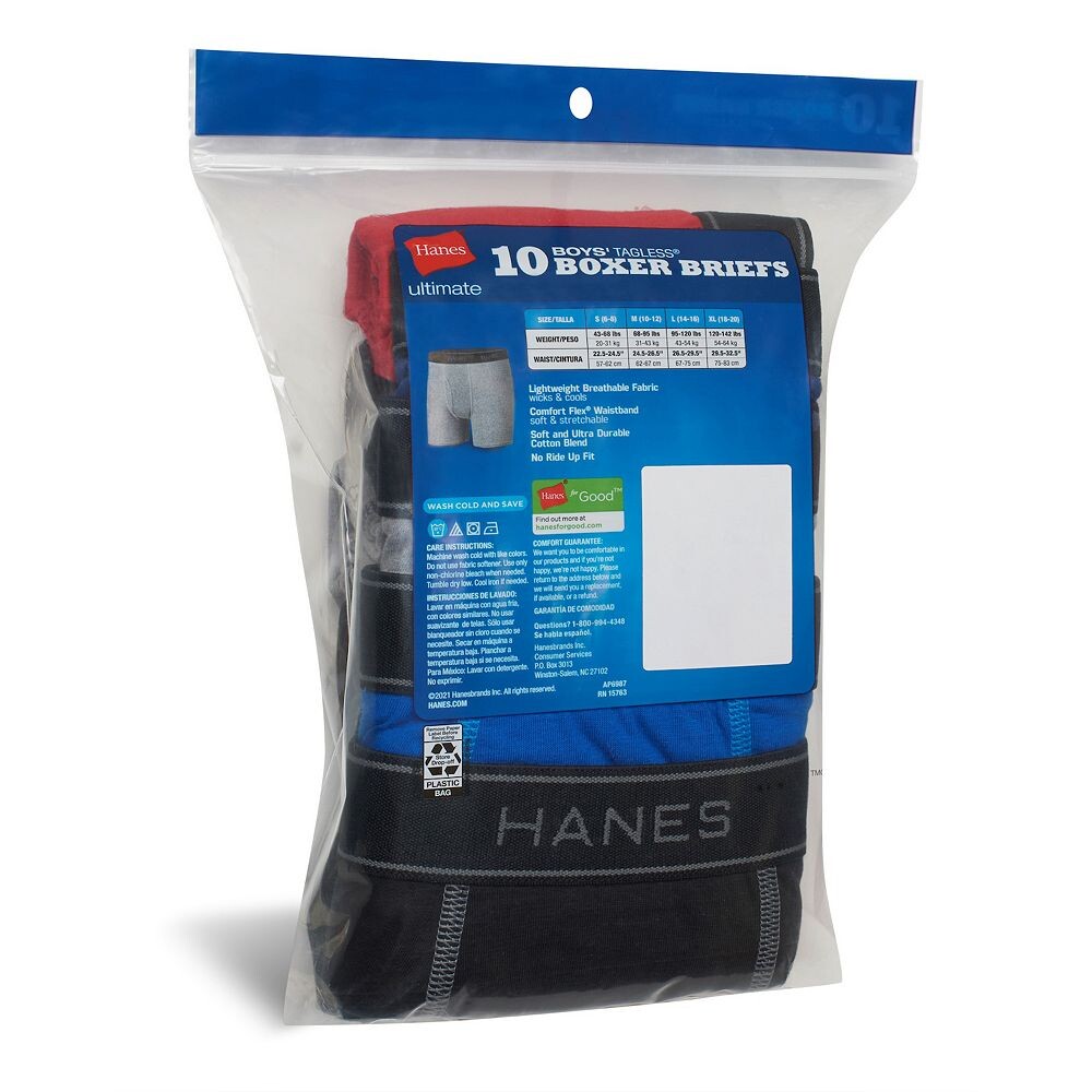 Набор из 10 легких боксеров Hanes Ultimate для мальчиков 6–20 лет с технологией Cool Comfort, мультиколор — фото 4