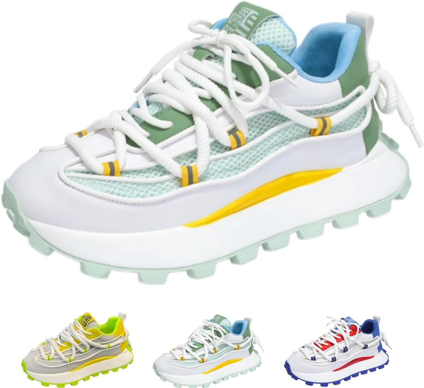 

Мужские модные повседневные кроссовки MACEFIL с толстой подошвой, удобные и дышащие для ходьбы, белый/желтый