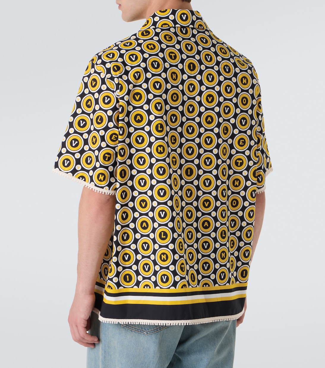 Bulles Royales хлопковая поплиновая рубашка в стиле боулинг Valentino, Nero/Giallo/Avorio — фото 4