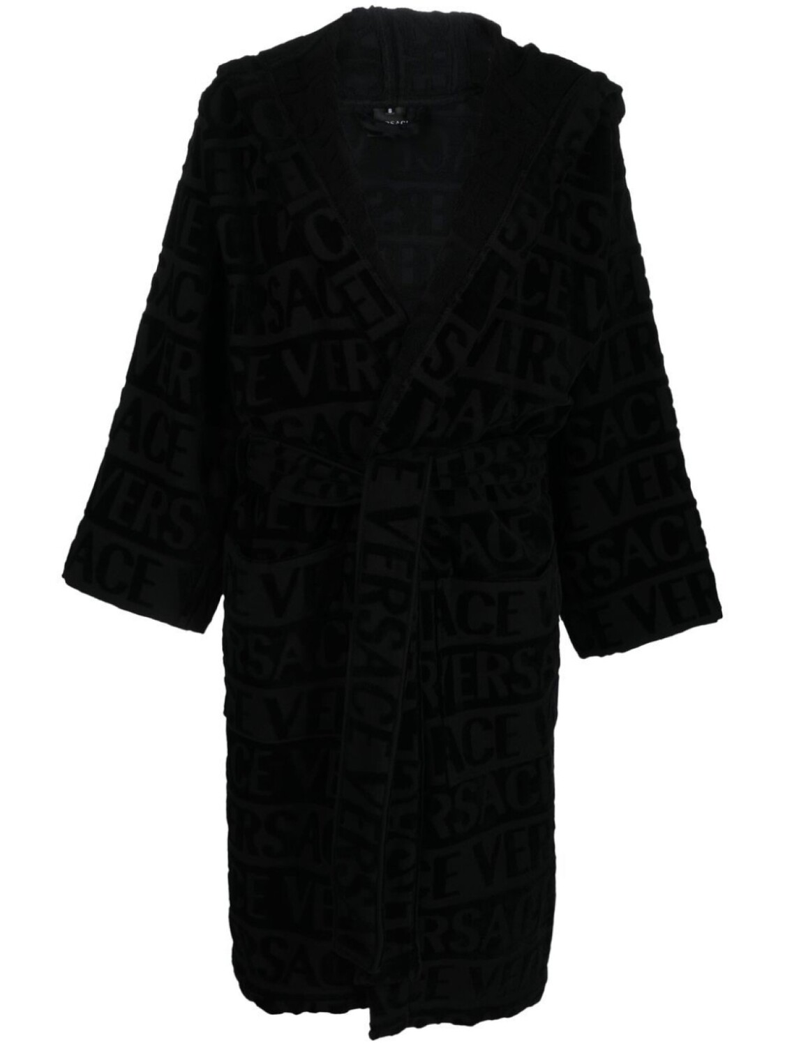 

Versace халат с капюшоном и логотипом, черный