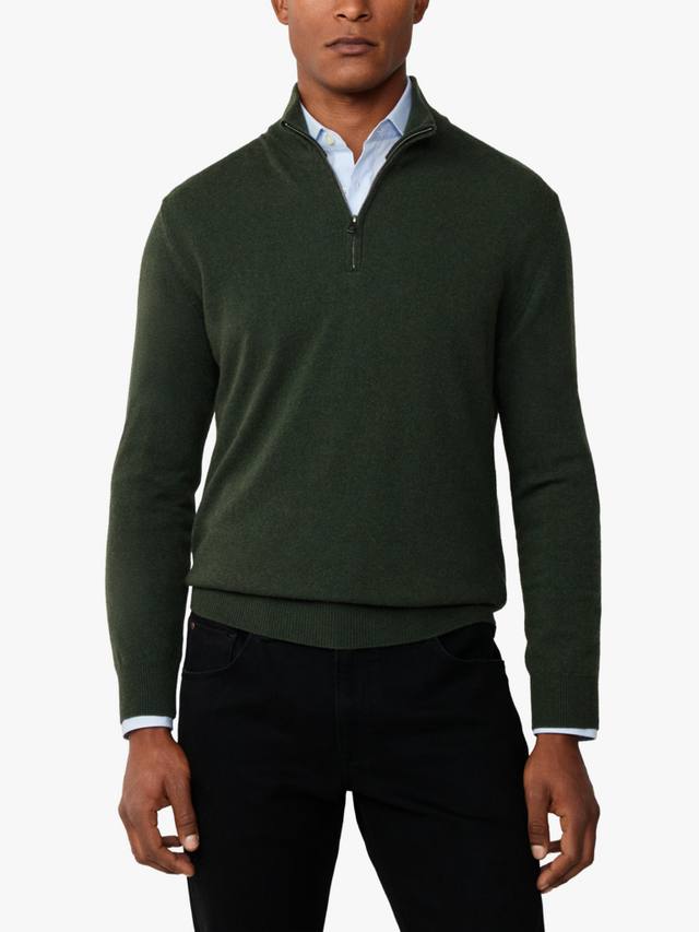 

Свитер с воротником на четверть из смеси мериносовой шерсти и кашемира Hackett London, Duck Green