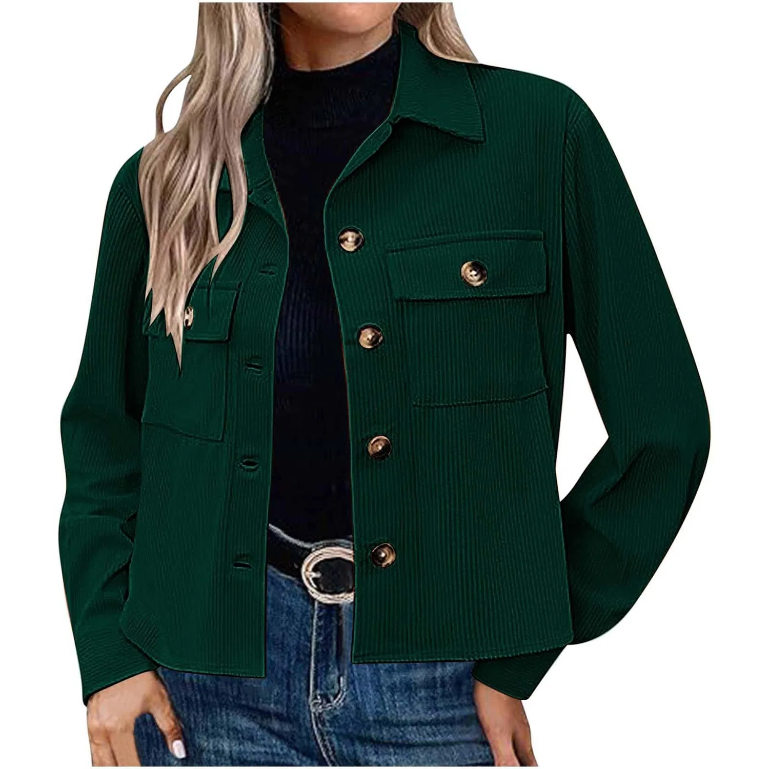 Женская легкая куртка из вельвета в рубчик, A18 Verde