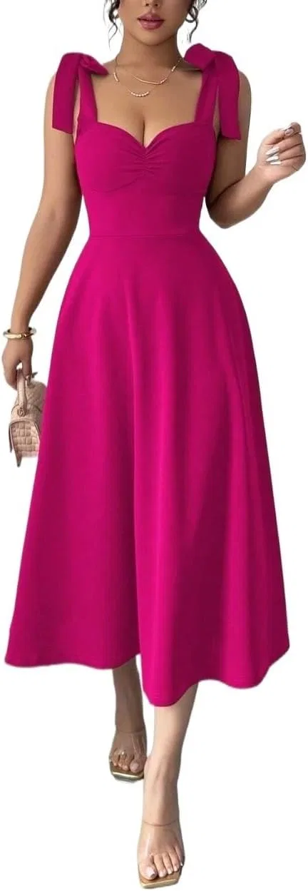 Женское элегантное платье миди с высокой талией Hot Pink