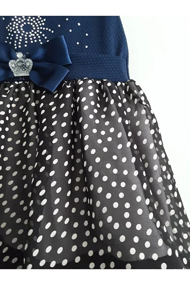 Детское платье для девочек с принтом Polka dot black tulle girl's dress Mayabebe, Navy Blue With A Black Skirt — фото 2