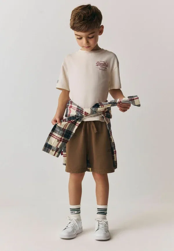 Комплект из топа и футболки с брюками, хлопок, Regular fit, Superdry & Co, коричневый, белый