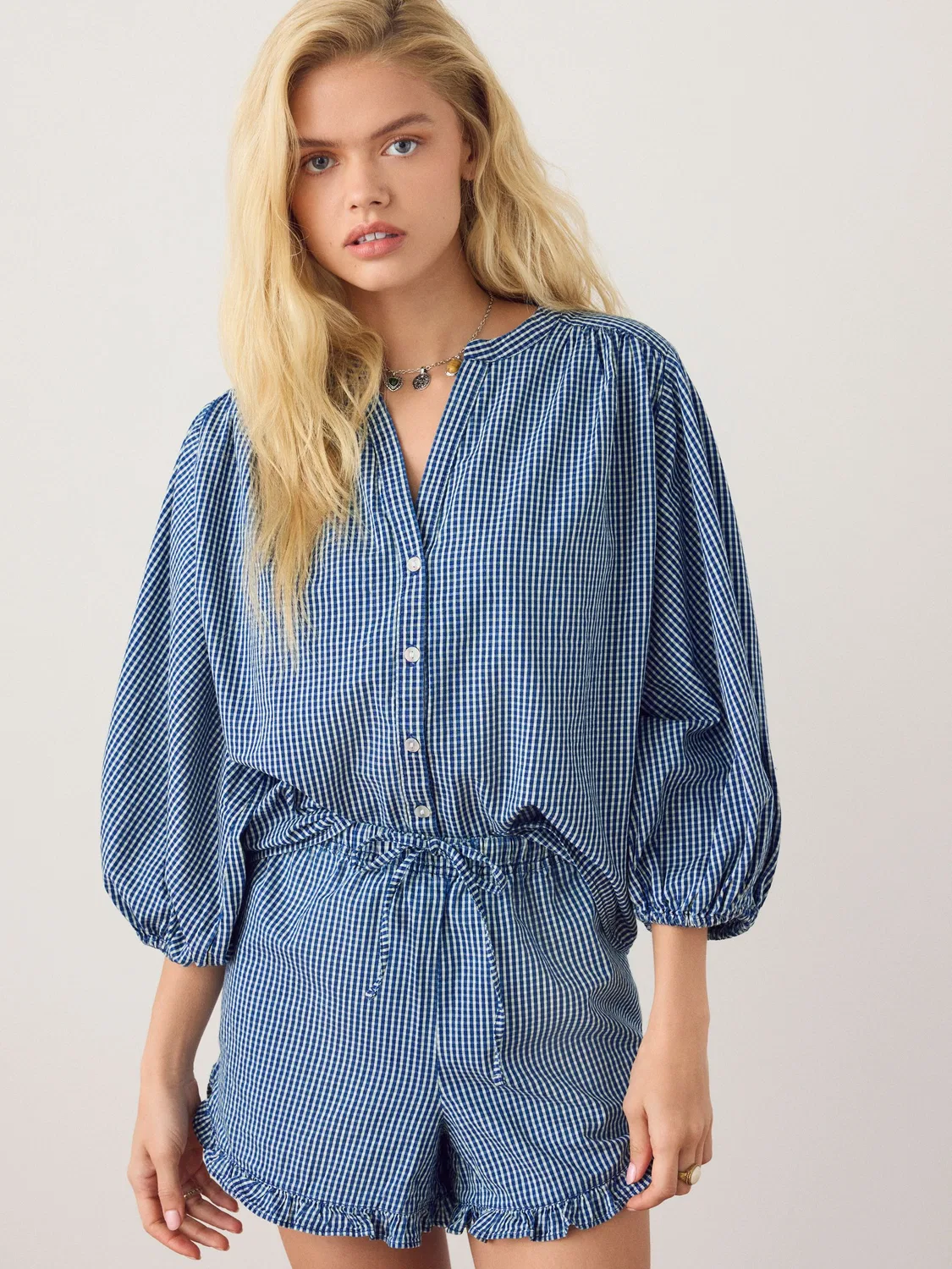 Шорты с воланами, клетка Next, темно-синий — фото 2