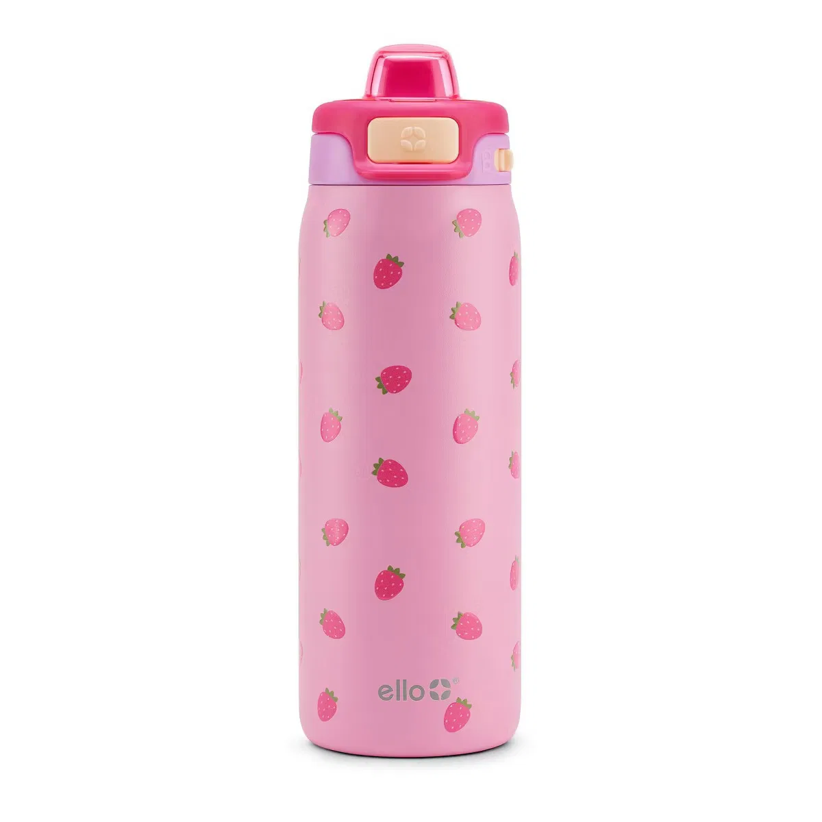 Детская бутылка для воды 470 мл из нержавеющей стали с трубочкой Pop & Fill Ello, Strawberry 3D Print