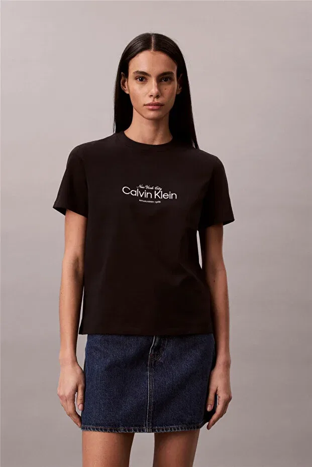 Женская хлопковая футболка с круглым вырезом Calvin Klein, Black — фото 2