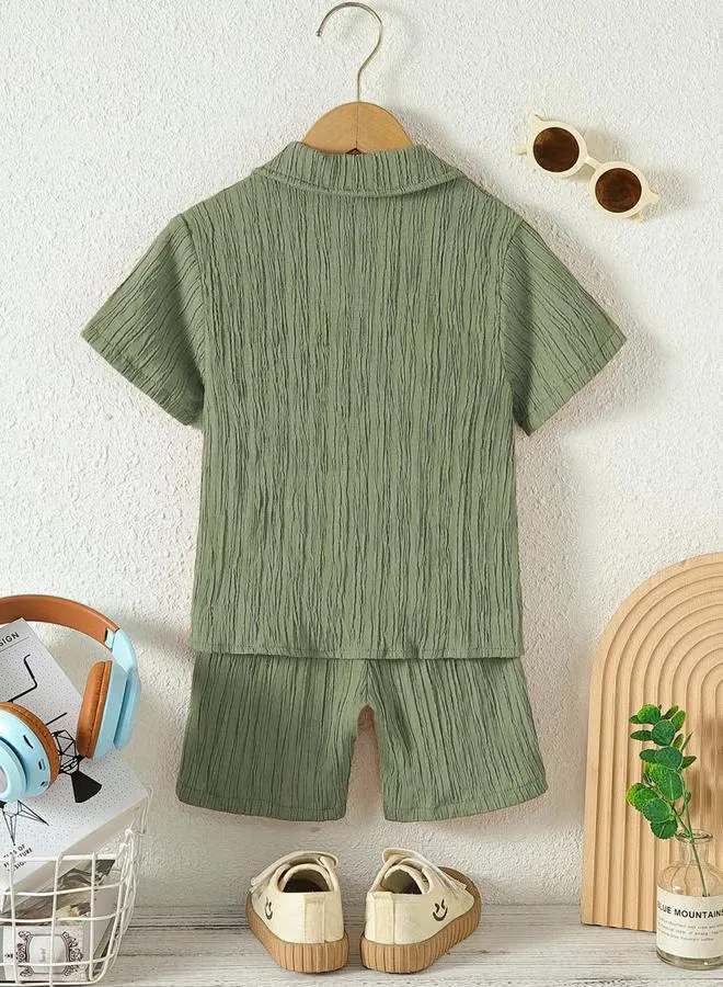 Комплект рубашка и шорты Boys textured shirt and shorts set Take Two, хаки — фото 2