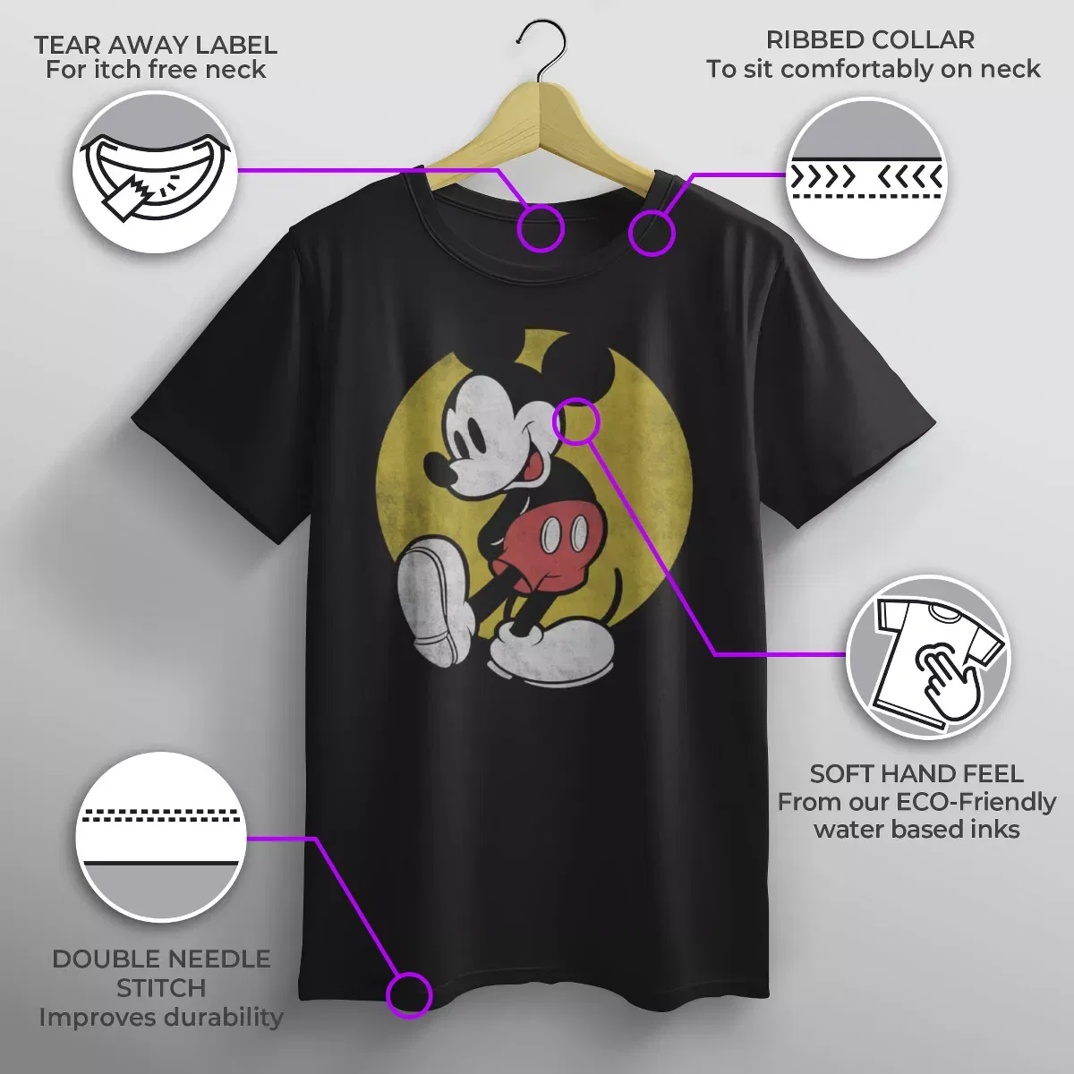 Детская футболка с принтом Mickey Mouse & Friends Distressed Sun Icon Graphic T-Shirt Mickey Mouse & Friends, Black — фото 3