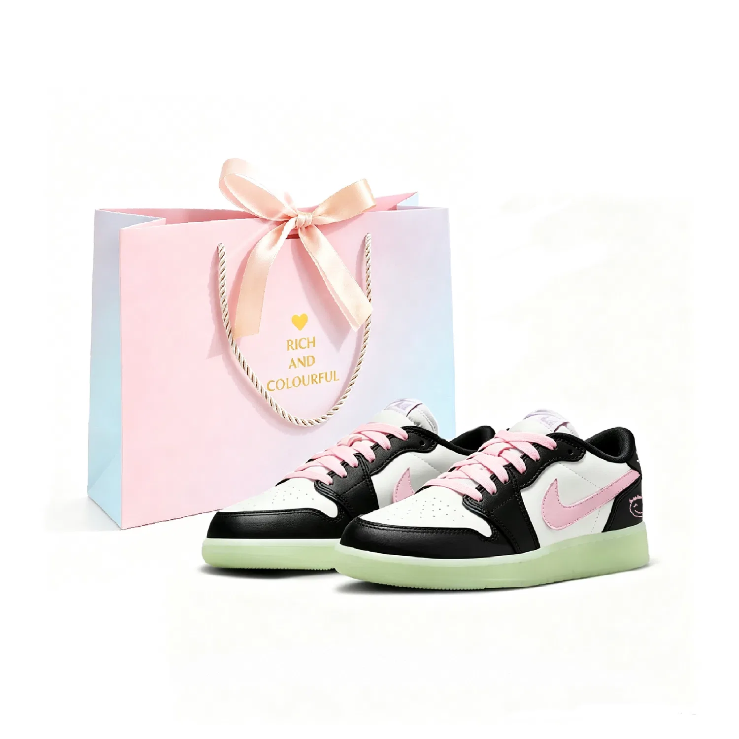 Детские кроссовки для скейтбординга с принтом, модель JordanAir Jordan 1 «Персиковый ручей», Jordan, Black White Pink