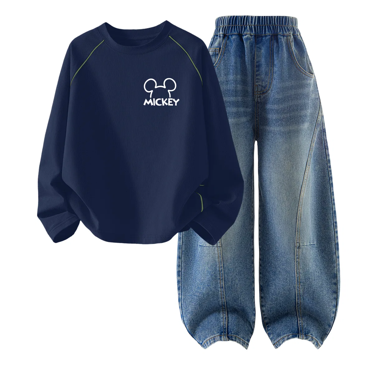 Детский комплект спортивной одежды с принтом Disney, Thick Board Di Line Chestnut Brown+Solid Color Denim Light Blue — фото 3