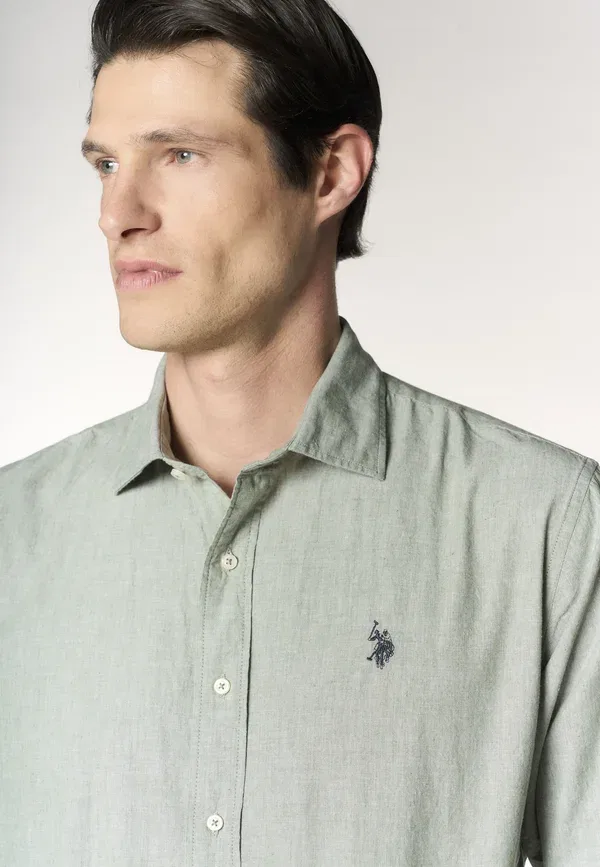 Рубашка из хлопка и льна U.S. Polo Assn. Green, зеленый — фото 4
