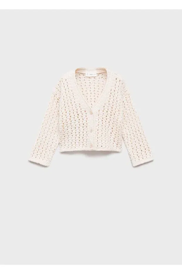 Детский ажурный кардиган Mango Baby, Ekrü