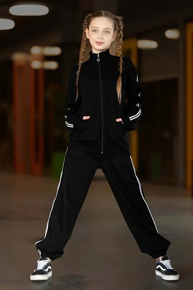 Детский спортивный костюм для девочек с молнией Basics Ww Waka Waka Kids Store, Black — фото 2