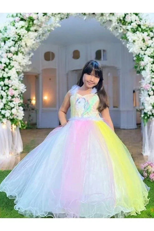 Детское платье для девочек с принтом Unicorn Skirts Rainbow Tarlantan Evening Dress Okay, Colored