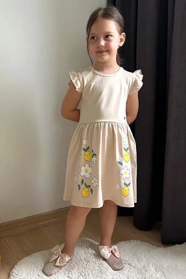 Детское платье для девочек с принтом liyakat children's dress Breeze, Beige — фото 2