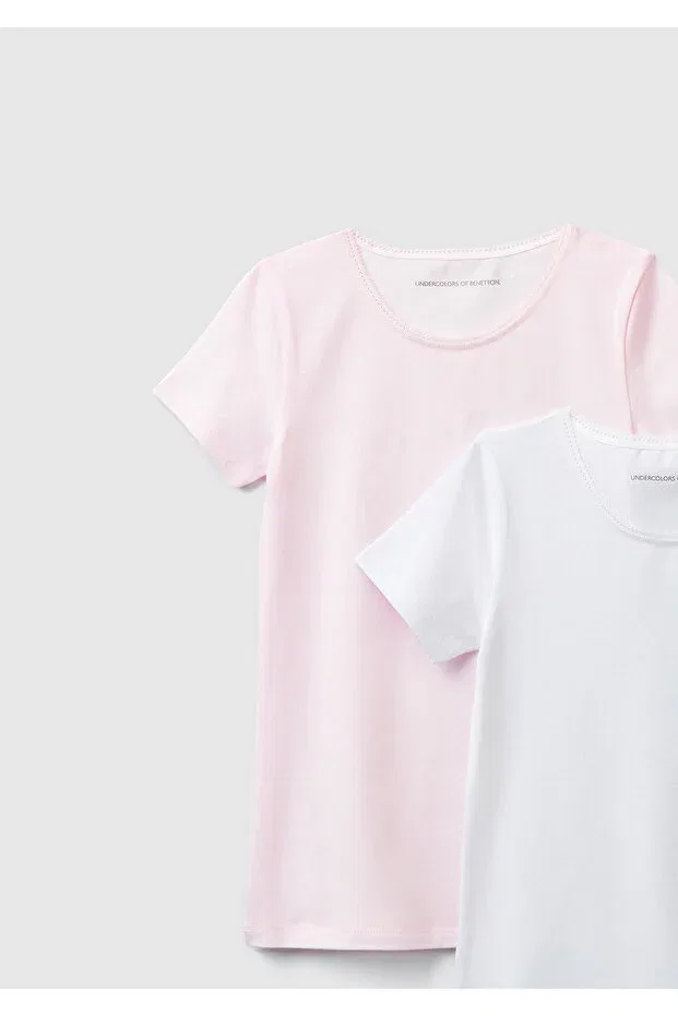 Детская футболка для девочек хлопковая Комплект Basics United Colors Of Benetton, Pink-White