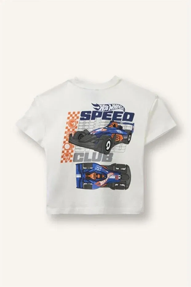 Детская футболка для мальчиков с принтом Hot Wheels Defacto, Ecru — фото 3