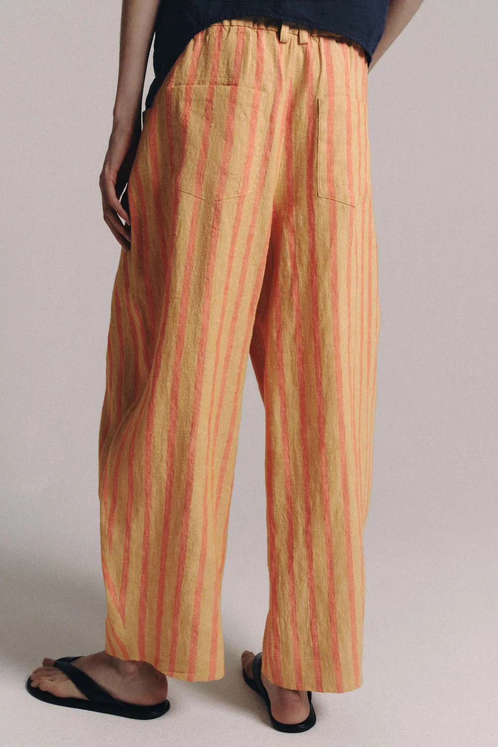 Брюки из полосатой льняной смеси из коллекции ZW ZARA, Orange — фото 3