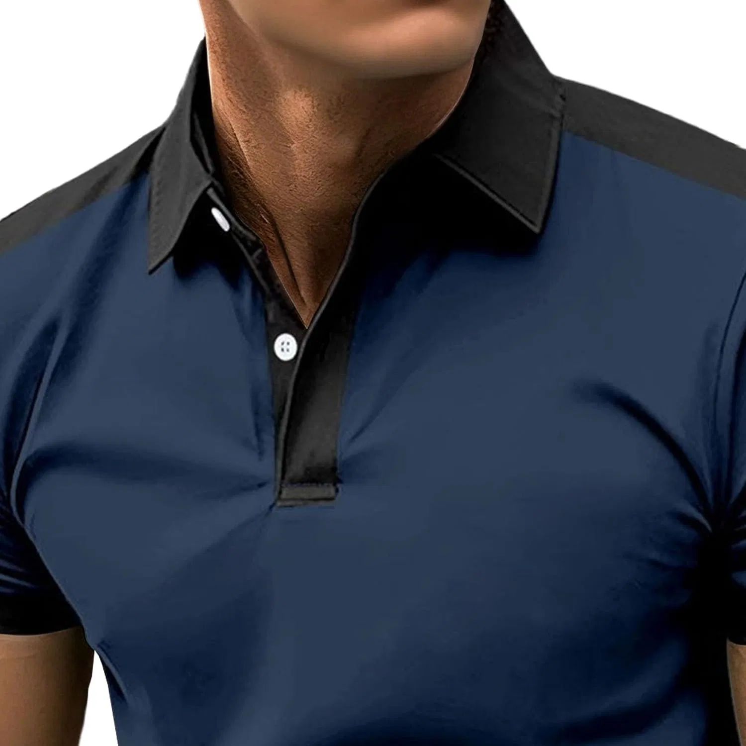 Женское поло с контрастным воротником, модель Classic Contrast Collar Athletic T-Shirts, тёмно-синий — фото 4