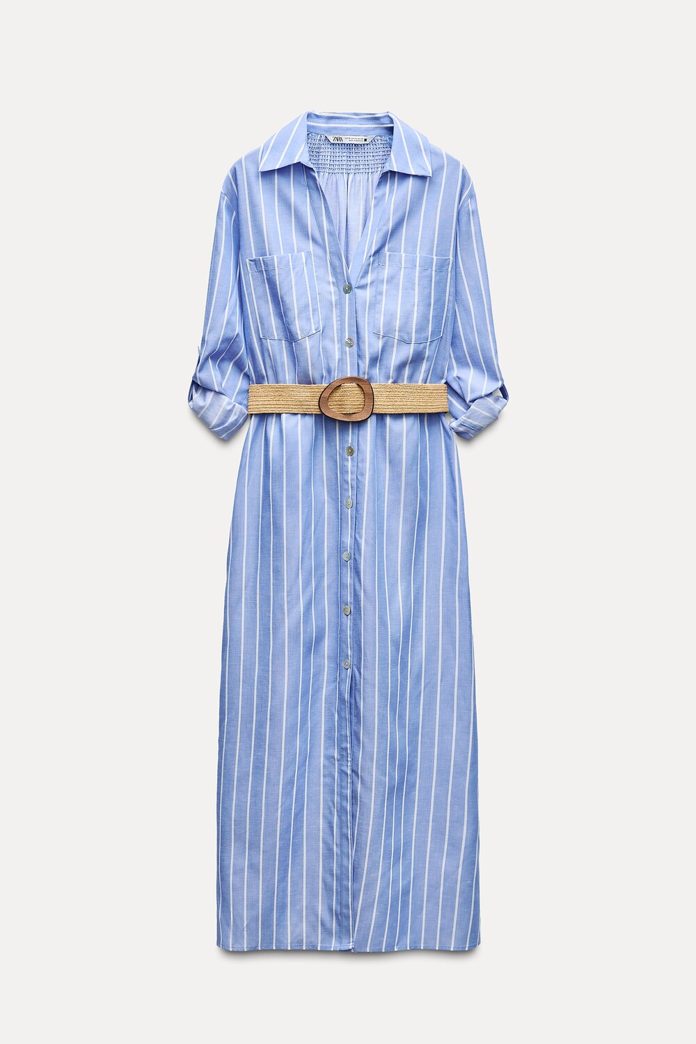 

Платье Zara Belted Striped Shirt, синий/белый