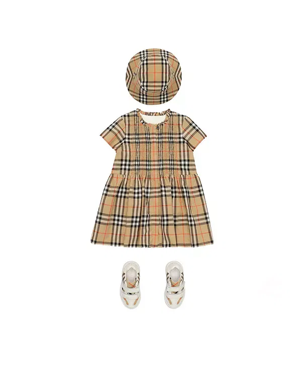 Детское платье для девочек хлопковое в клетку Burberry, Sand Beige — фото 2