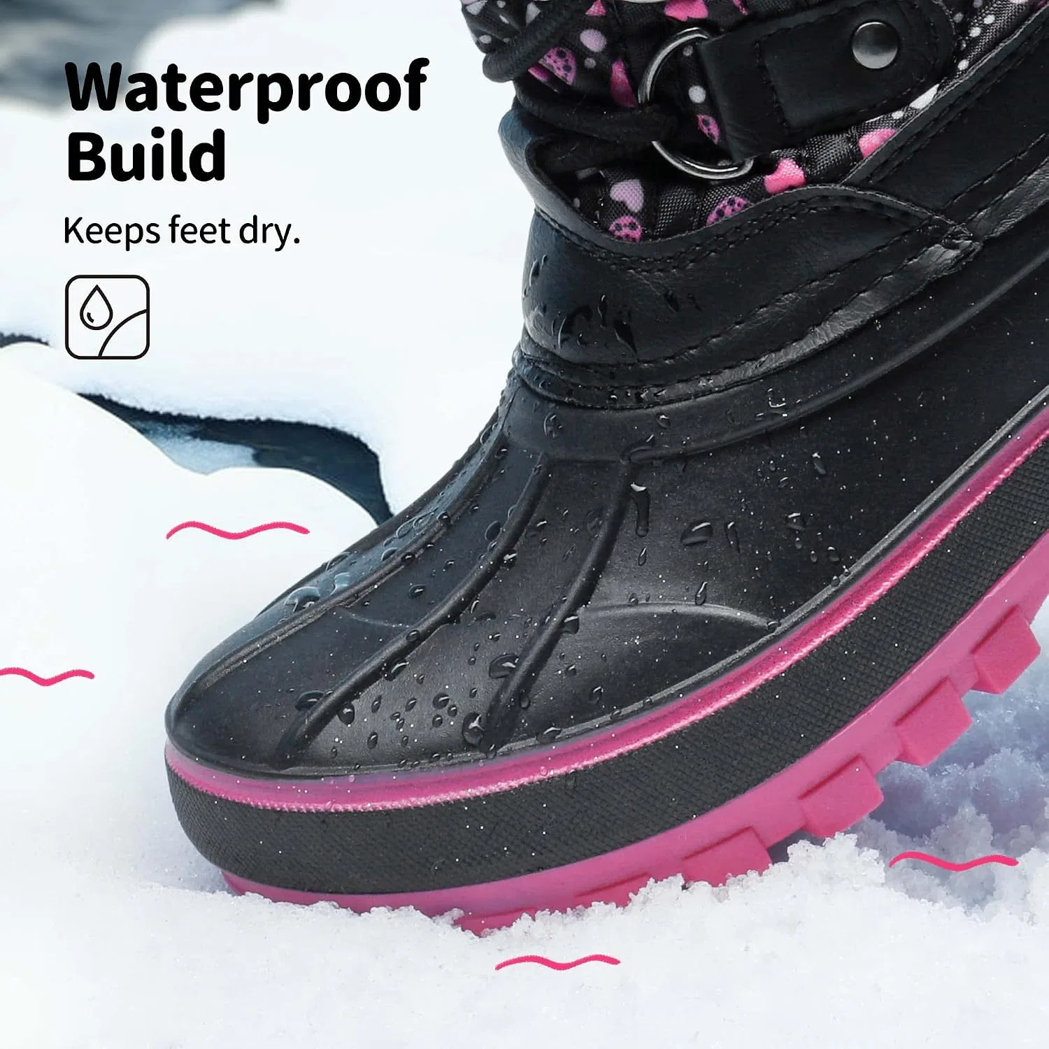 Детские зимние сапоги для девочек с защитой от снега DREAM PAIRS, Black/Pink — фото 3