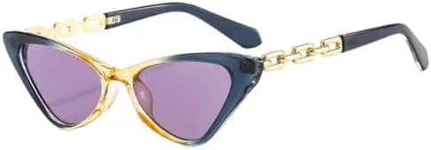 

Модные маленькие ретро-солнцезащитные очки для женщин, красочные винтажные очки с металлической цепочкой, защита от УФ-излучения UV400 MTZJH, Yellow Blue