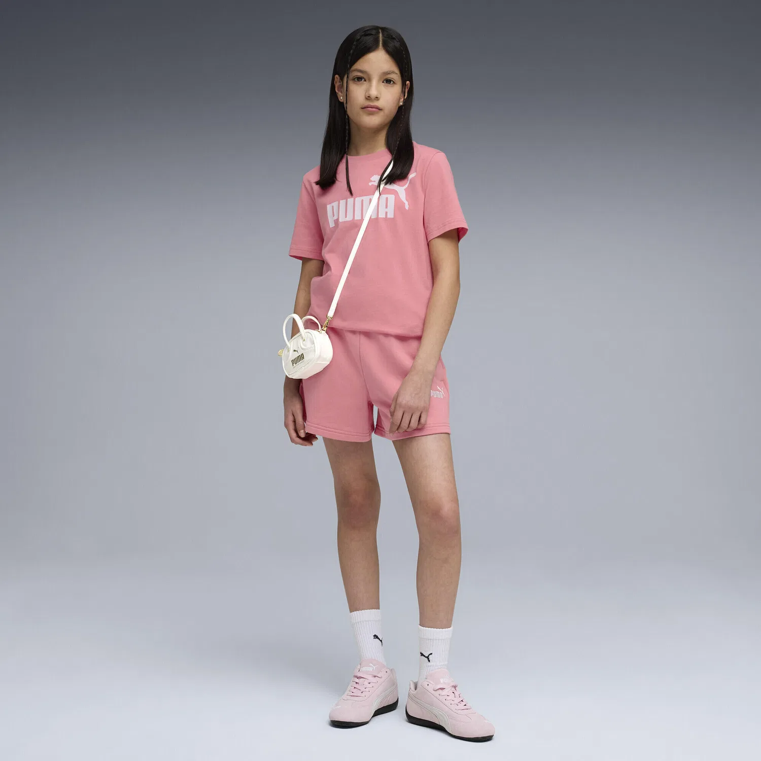 Детские шорты с логотипом ESS Small No. 1 Logo Puma, Цвет: Роза / Пастельроза — фото 4