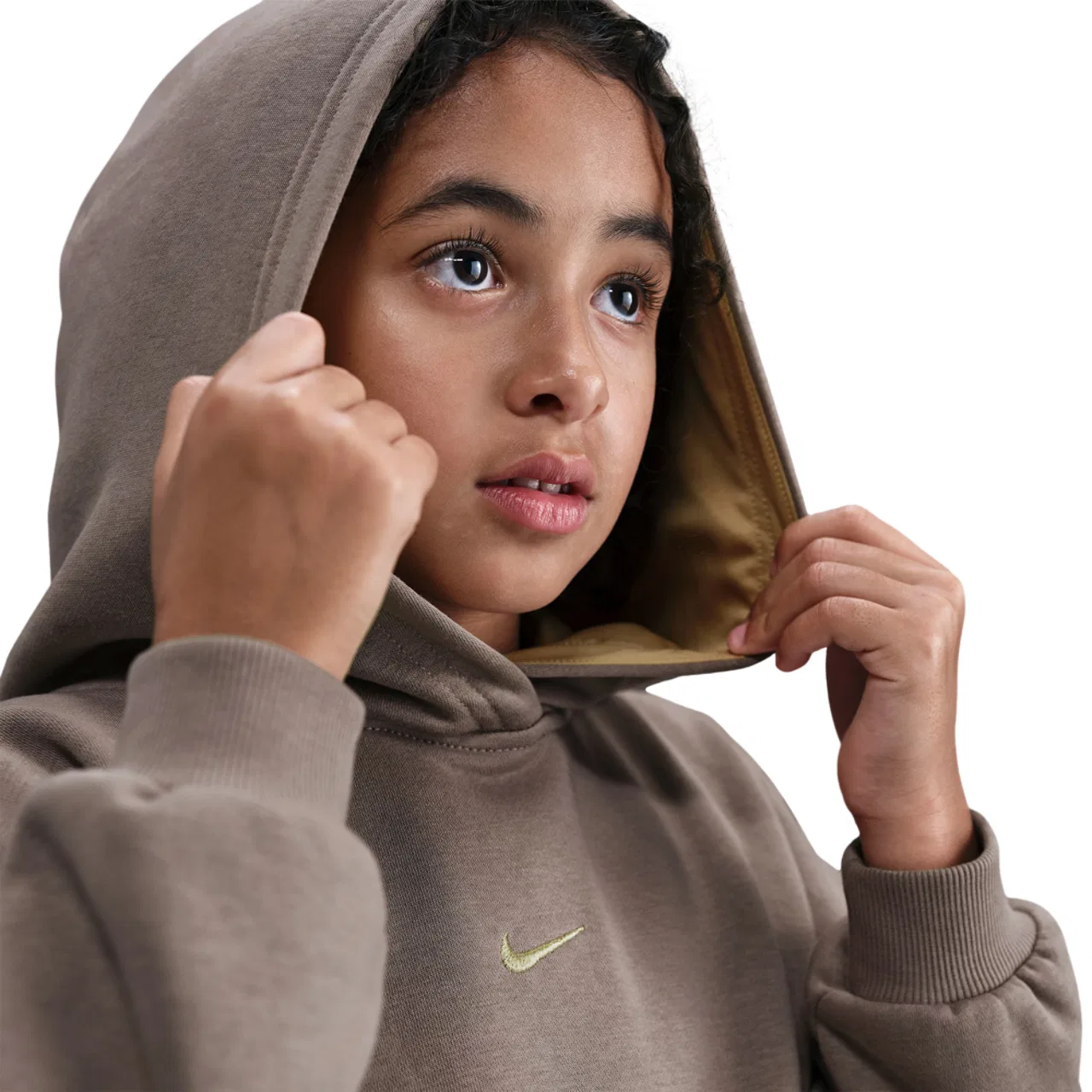 Худи для девочек Oversized Club Fleece Nike, коричневый/золотистый — фото 3