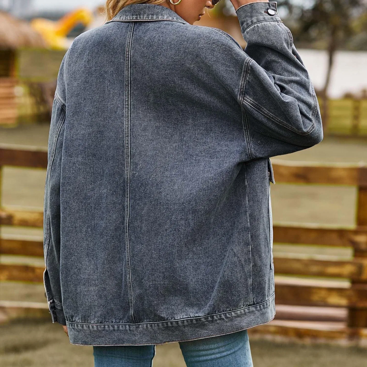 Женское джинсовое пальто с длинным рукавом, модель Boyfriend Jean Jacket, Azzurro — фото 3