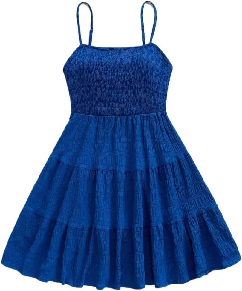 Женское мини-платье на бретелях с воланами Royal Blue