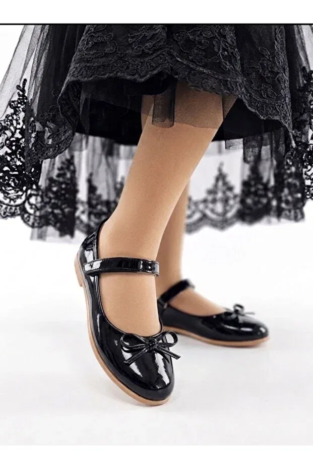 Детские балетки для девочек с принтом Girl'S ballerina shoes with mustache bow Julshen, Black