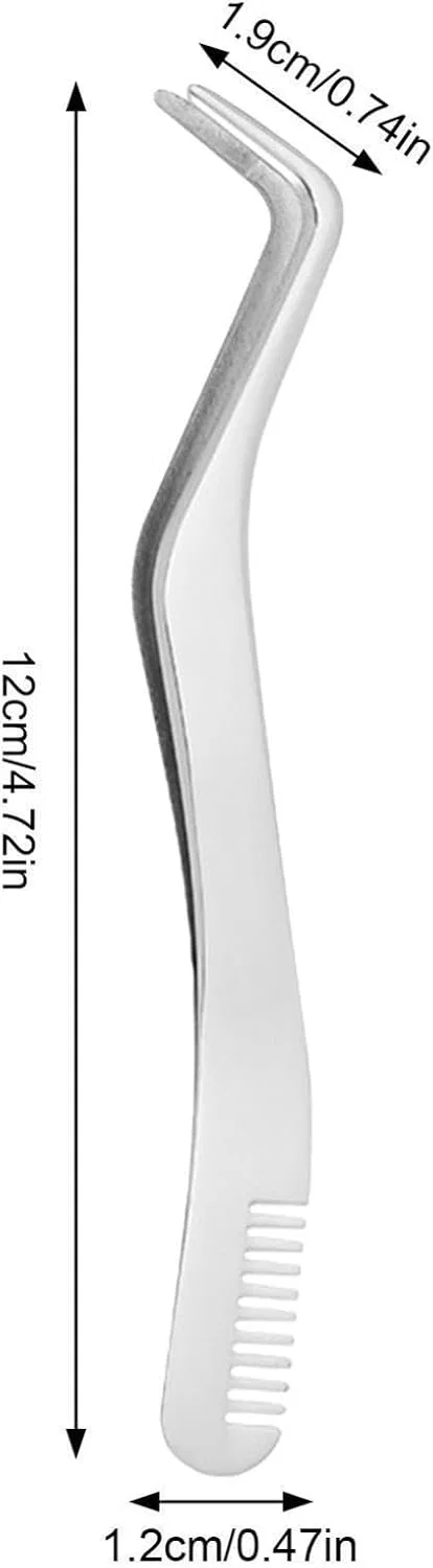 Пинцет для ресниц изогнутый, с расческой, Edelstahl, Silberfarben Generic — фото 4