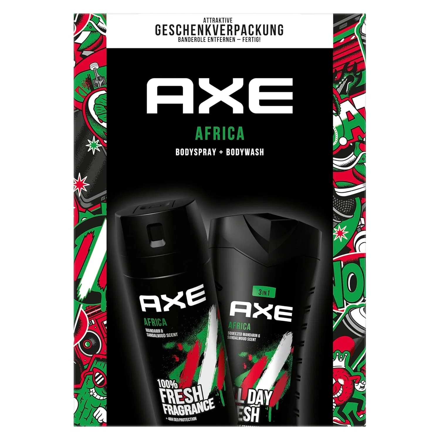 Набор AXE Спрей для тела + Shower Gel Africa, 150 мл + 250 мл, 8 шт, зеленый