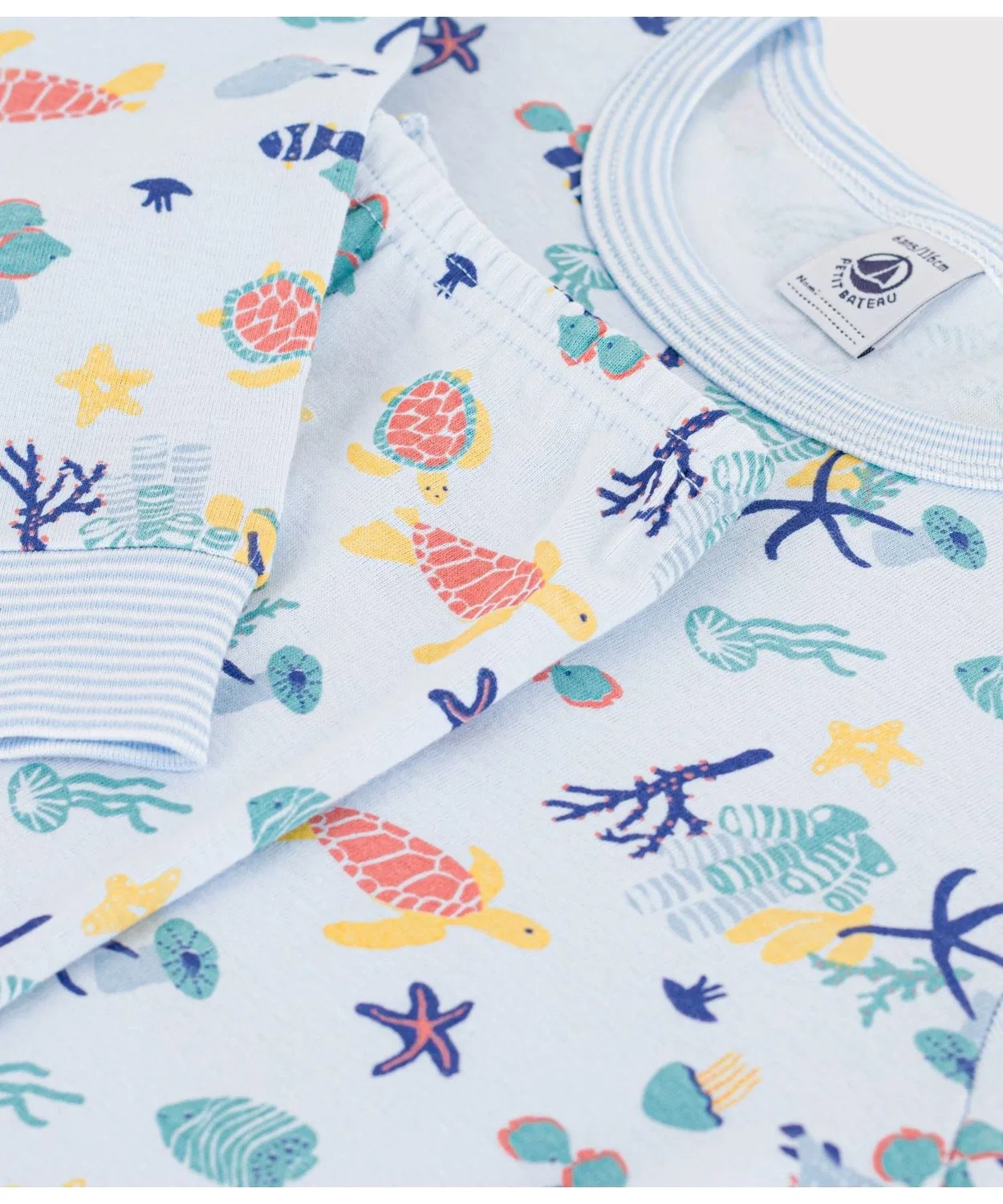 Детская пижама с длинным рукавомс принтом PETIT BATEAU, Light Blue — фото 4