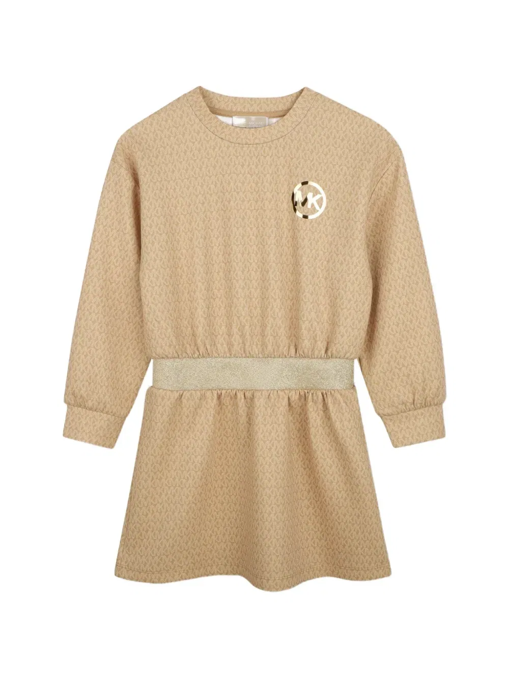 Платье с монограммой и длинными рукавами Michael Kors Kids, бежевый