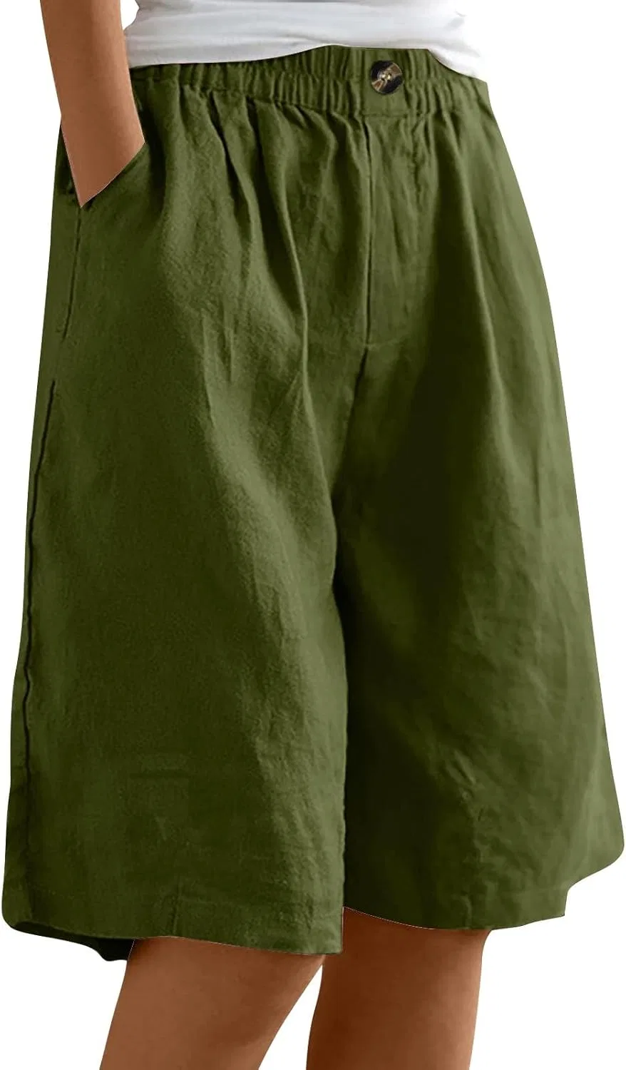 Женские льняные бермуды с широкими штанинами, Army Green