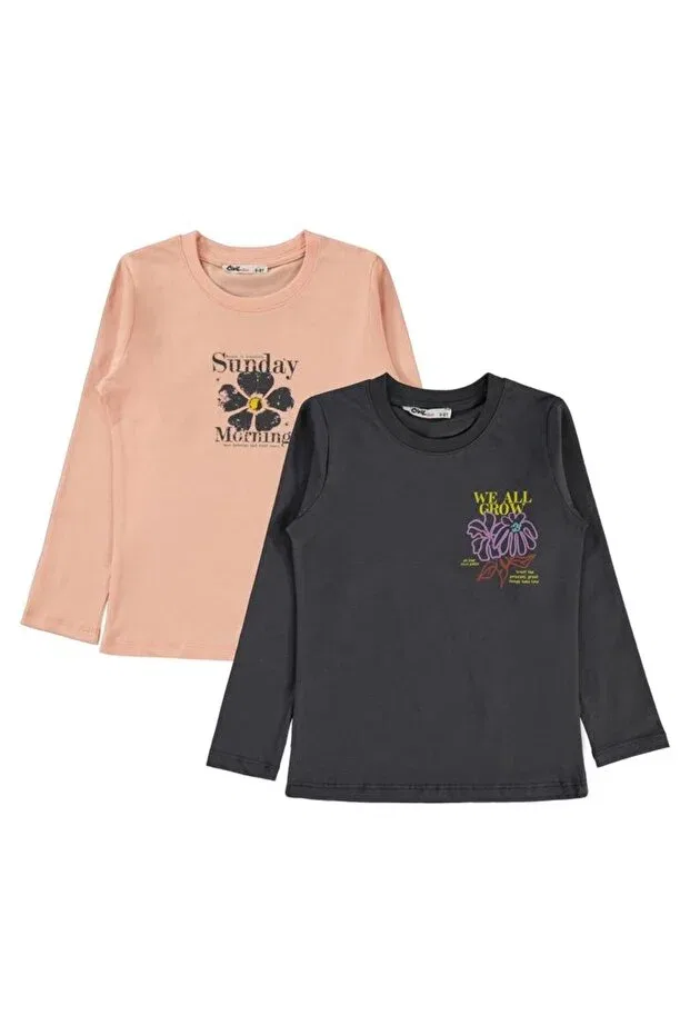 Детские свитшот для девочек с принтом 2-pack Sunday Printed Civil Girls, Anthracite