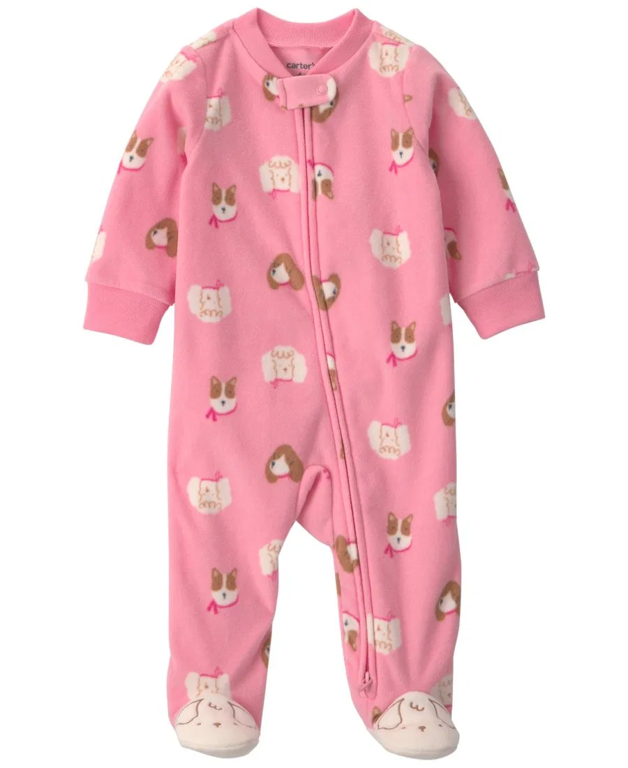 Детский комбинезон-пижама из флиса с принтом собачки, с длинным рукавом Carter's, Pink