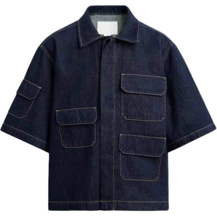 Мужская рубашка из денима с воротником Blue ZARA, Blue