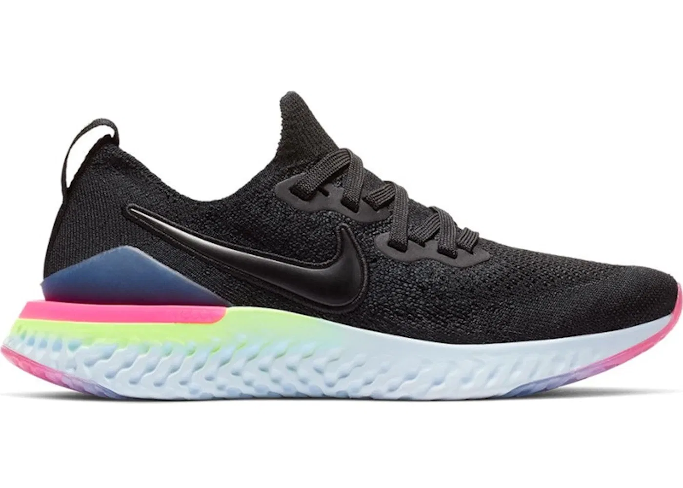 Детские кроссовки Lifestyle Nike Epic React Flyknit 2, Black/Black-Sapphire-Lime Blast-Hyper Pink-Blue Tint