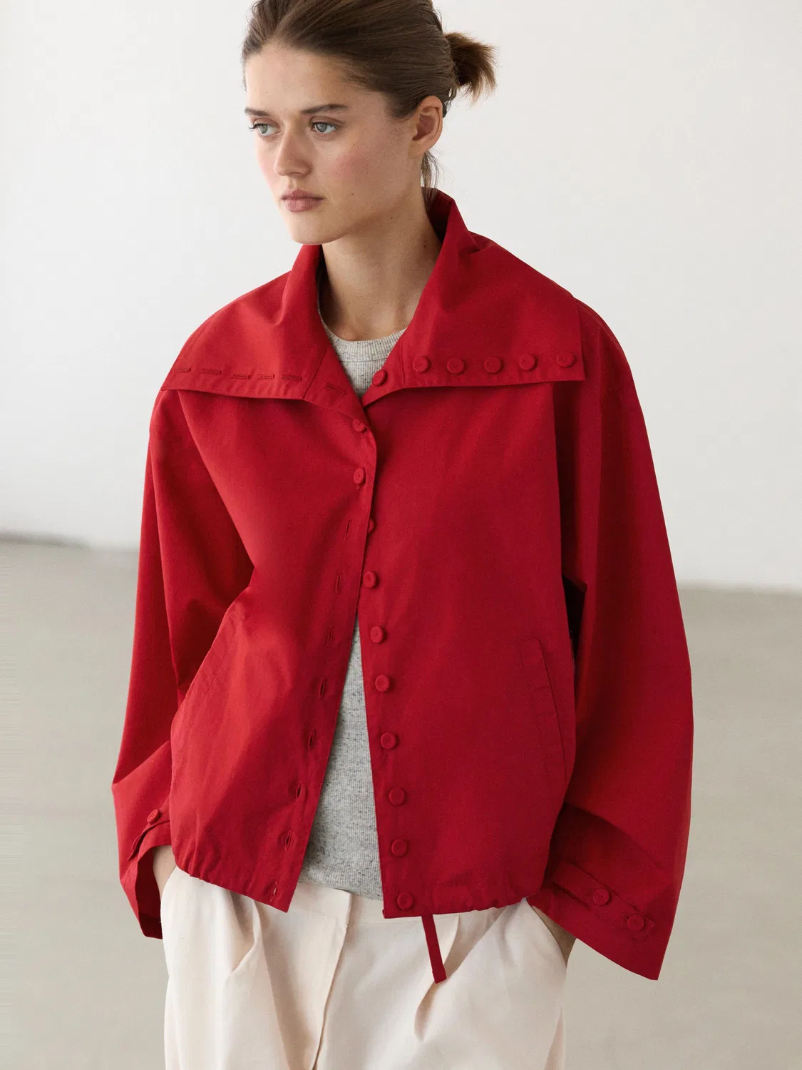 Куртка Massimo Dutti Lightweight Cotton With Button Details, ярко-красный