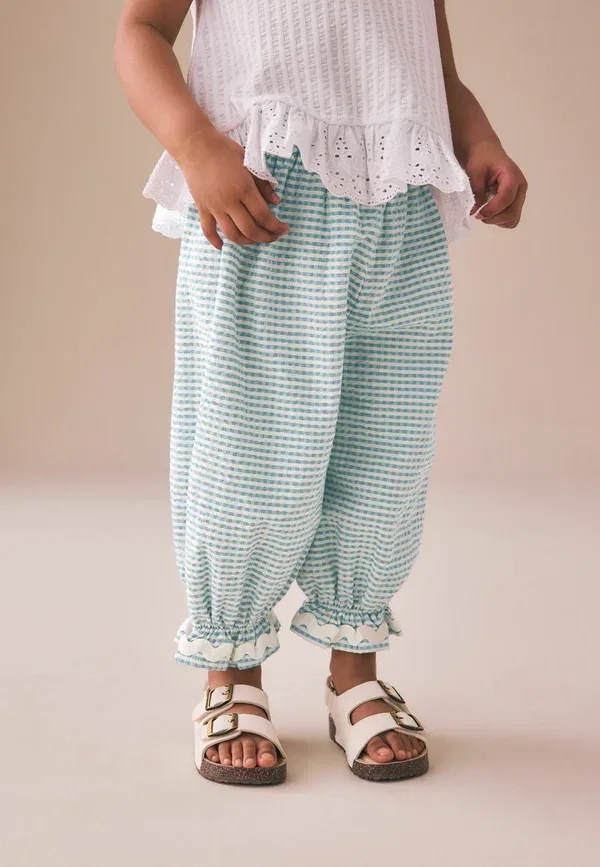Брюки хлопковые Regular fit bloomer pullon trousers Next Ecru Gingham, синий — фото 2