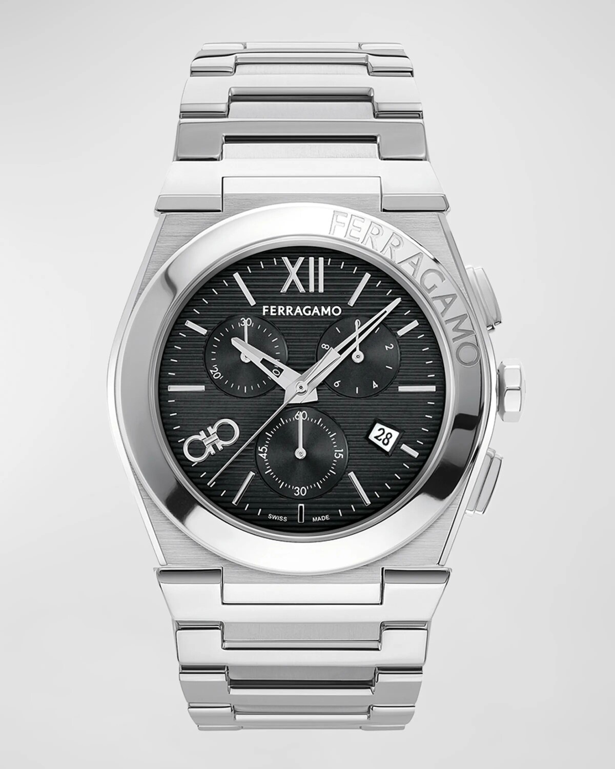 

Мужские часы-браслет Vega Chrono, 42 мм Ferragamo, цвет Black Silver