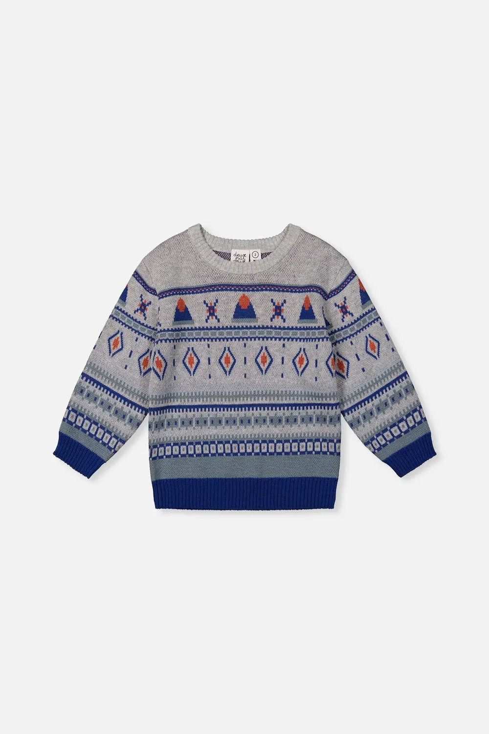 Детский свитер с жаккардовым узором Nordic Buddies Deux par Deux, Blue and Beige
